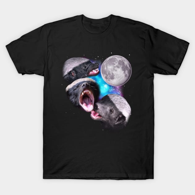 Three Honey Badgers Howl at the Moon T-Shirt by darklordpug